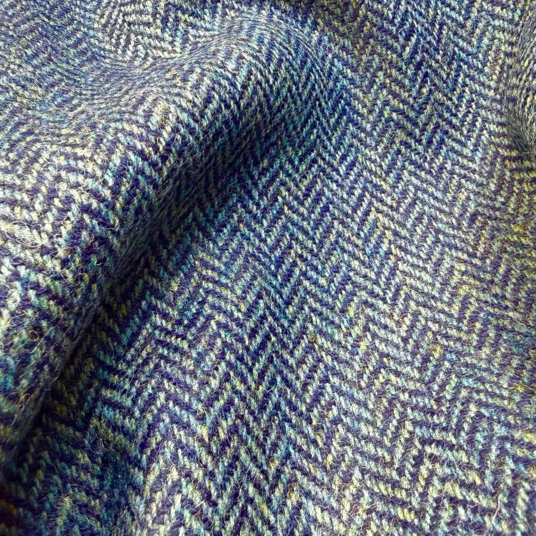 Navy & Turquoise Wool Herringbone (Made in Ireland)