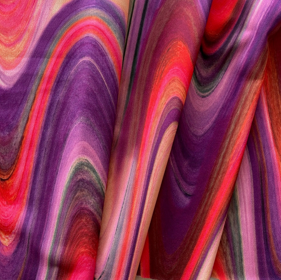 Lighter-Weight Drapey Sunset Waves Polyester Knit (Made in Italy)