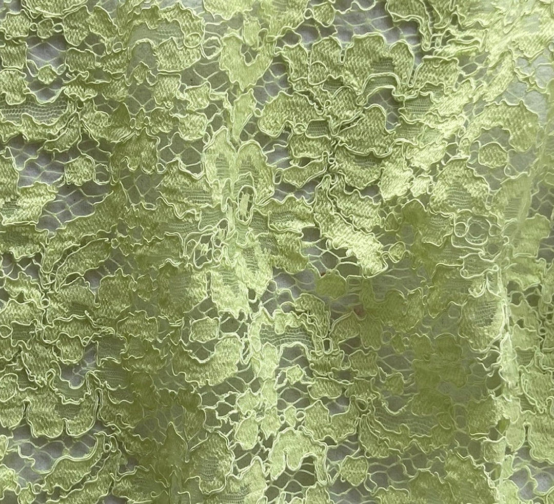 Floral Lime Chiffon Corded Cotton Blend Lace Fabric