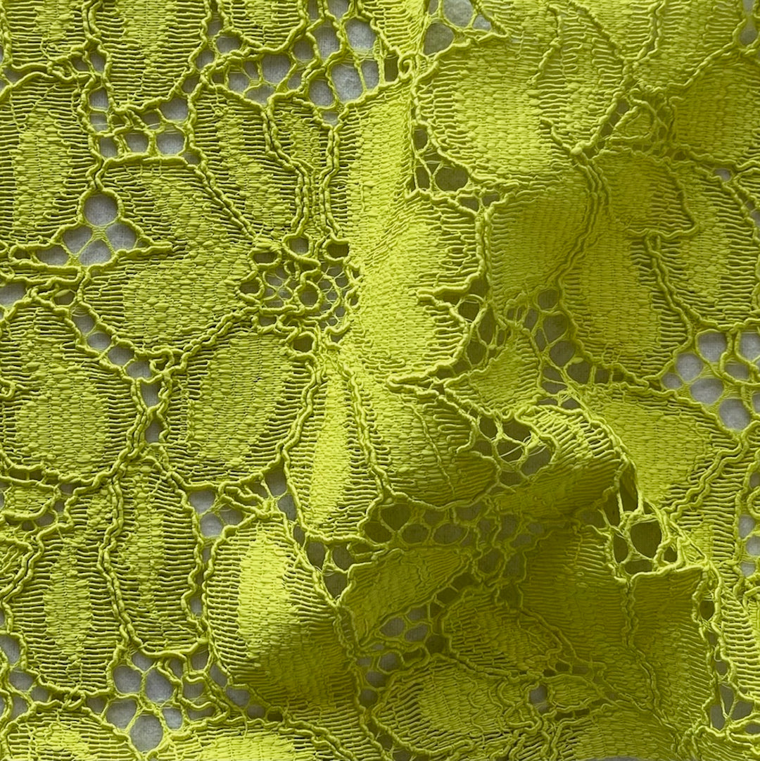 Chartreuse Sunflowers Corded Polyester Lace Fabric