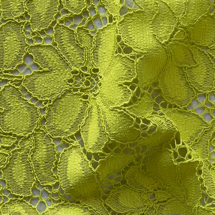 Chartreuse Sunflowers Corded Polyester Lace Fabric