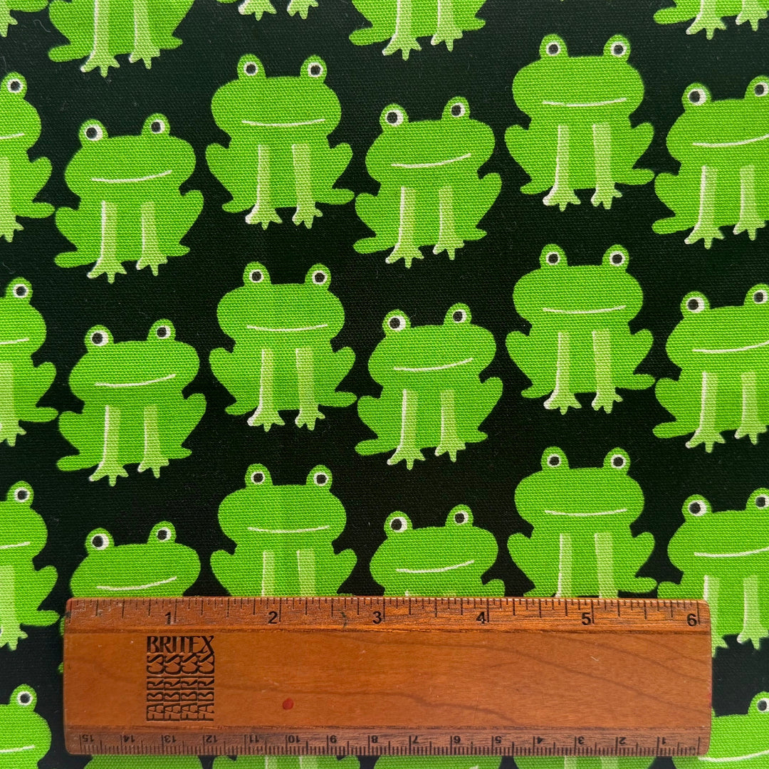 Peeking Frogs on Black Cotton Canvas (Made in Japan)