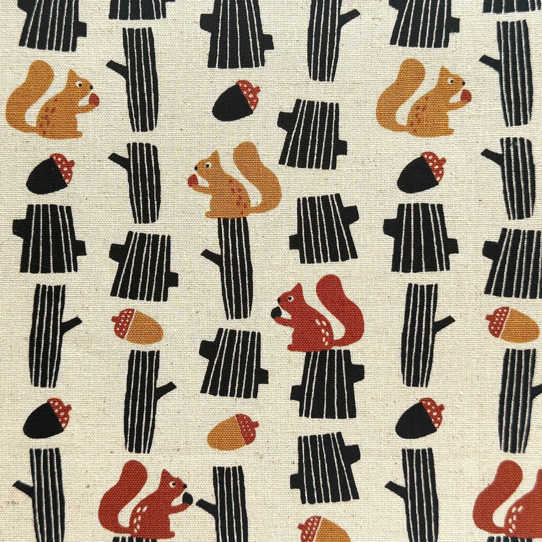 Squirrel on a Stump Browns Lighter Weight Cotton & Linen Canvas (Made in Japan)