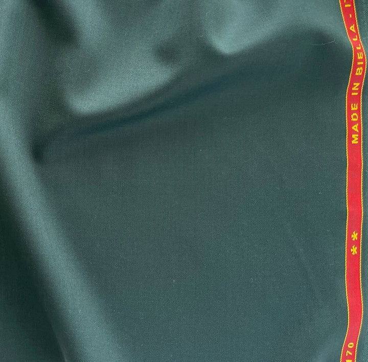 Biella Rich Bottle Green Selvedged 170s Wool Twill Suiting (Made in Italy)