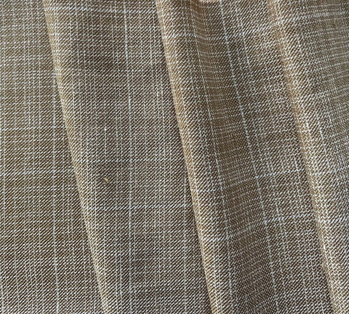 Light to Mid-Weight Café au Lait Neutral Plaid Stretch Linen (Made in Italy)