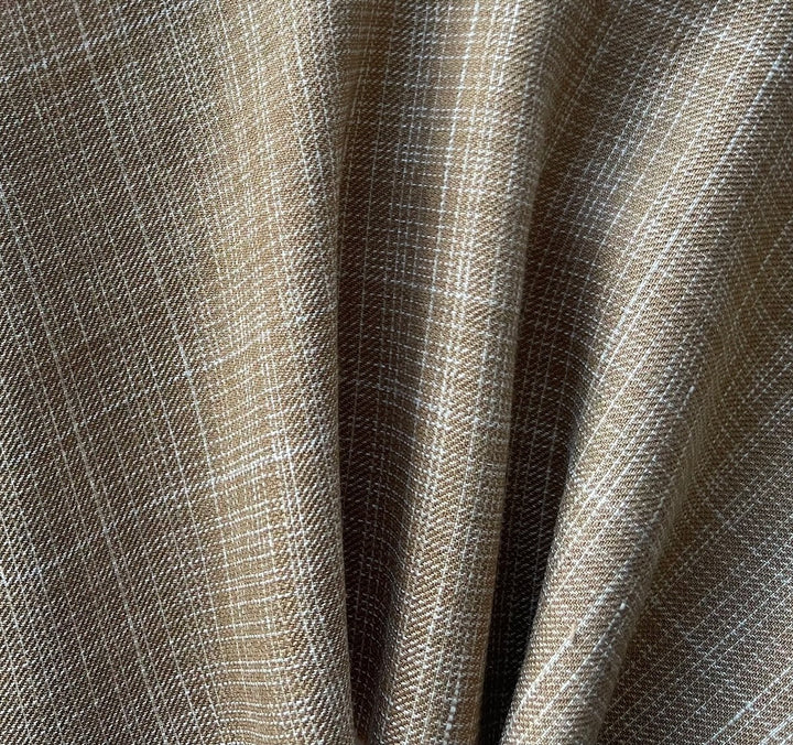 Light to Mid-Weight Café au Lait Neutral Plaid Stretch Linen (Made in Italy)