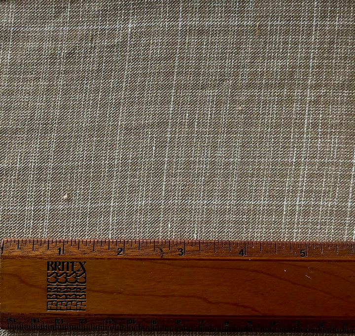 Light to Mid-Weight Café au Lait Neutral Plaid Stretch Linen (Made in Italy)