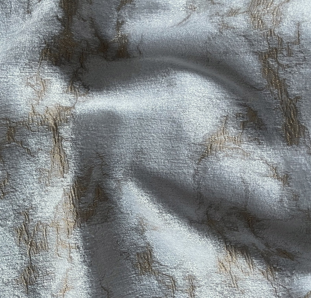 Marbleized Metallic Burnished Gold & Oyster White Viscose Blend Chenille Velvet (Made in Turkey)