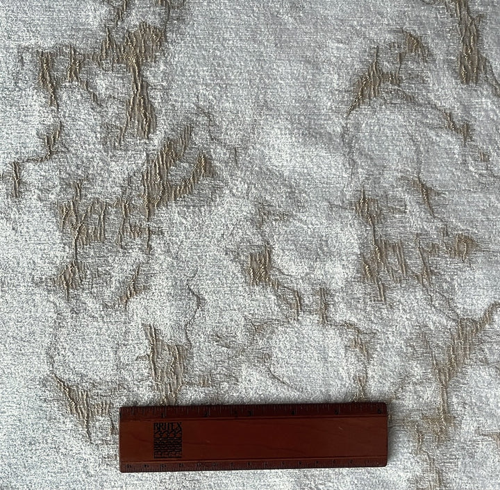 Marbleized Metallic Burnished Gold & Oyster White Viscose Blend Chenille Velvet (Made in Turkey)