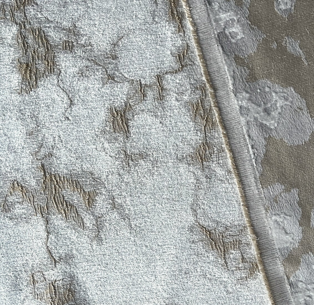 Marbleized Metallic Burnished Gold & Oyster White Viscose Blend Chenille Velvet (Made in Turkey)