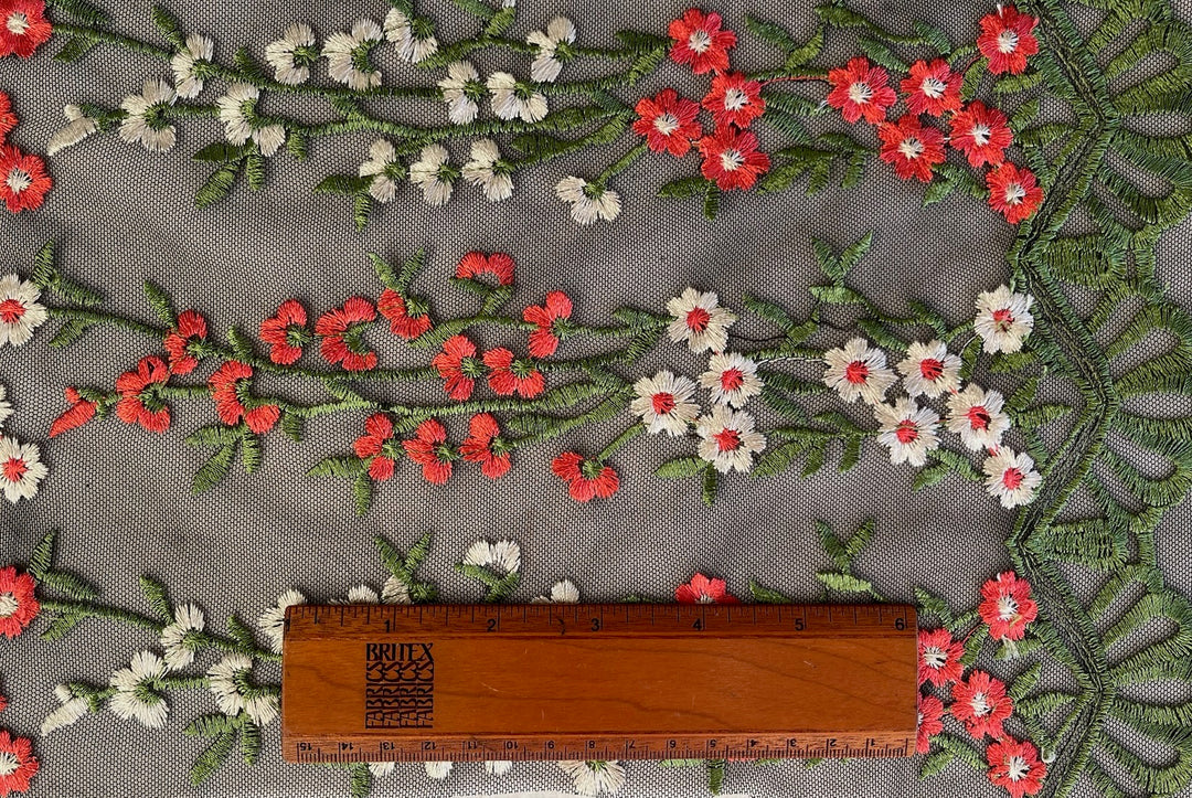 Embroidered Vining Fleurs Scalloped Polyester Mesh (Made in Italy)