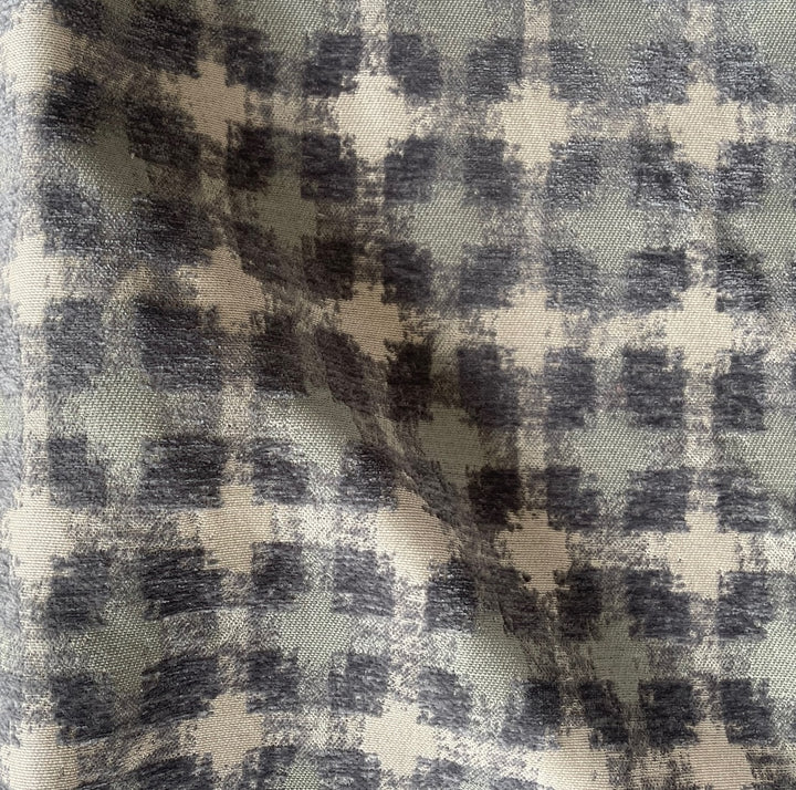 Agate Green & Smoke Faux Check Cotton Blend Velvet & Canvas (Made in Turkey)