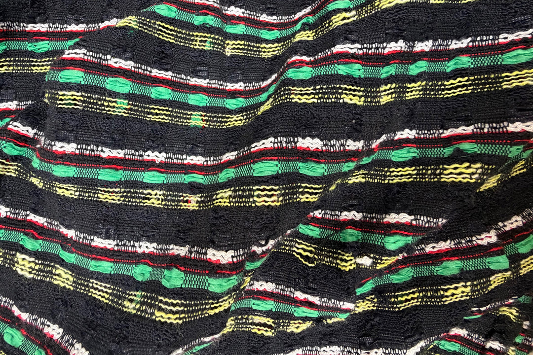 Loosely Woven Grass Green, Red & White Ribbon Striped Cotton Blend (Made in Korea)
