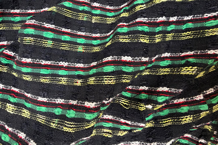 Loosely Woven Grass Green, Red & White Ribbon Striped Cotton Blend (Made in Korea)