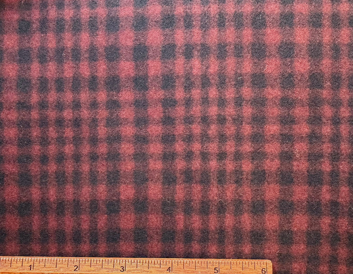 Designer Black & Red Checked Wool Melton Coating (Made in Italy)