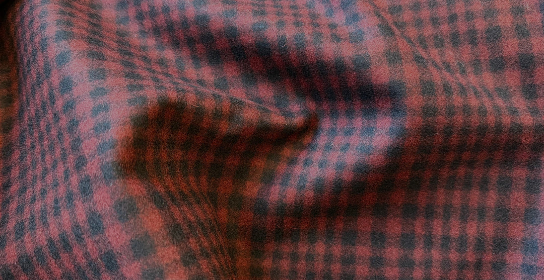 Designer Black & Red Checked Wool Melton Coating (Made in Italy)