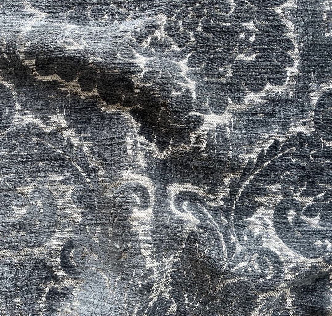 Elegant Steel Grey Medallions Rayon Blend Velvet & Canvas (Made in Turkey)