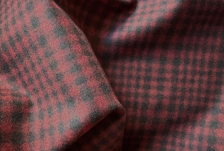 Designer Black & Red Checked Wool Melton Coating (Made in Italy)