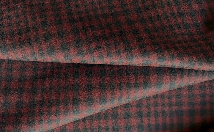 Designer Black & Red Checked Wool Melton Coating (Made in Italy)
