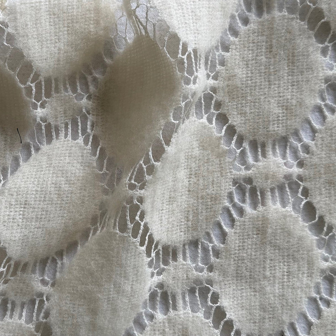 Larger-Scale Ivory Open Crocheted Wool Knit