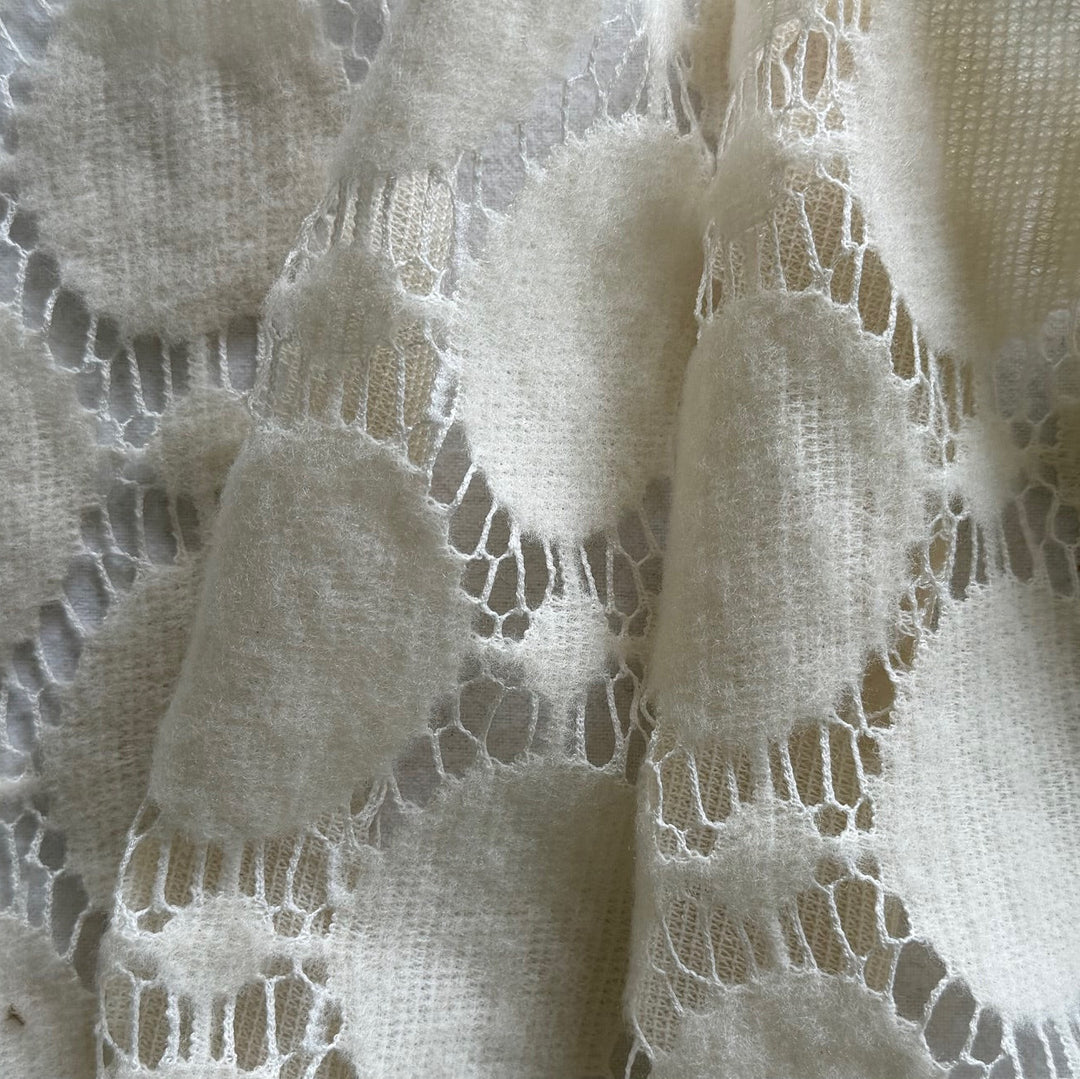 Larger-Scale Ivory Open Crocheted Wool Knit