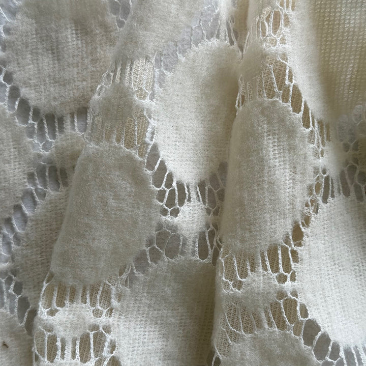 Larger-Scale Ivory Open Crocheted Wool Knit