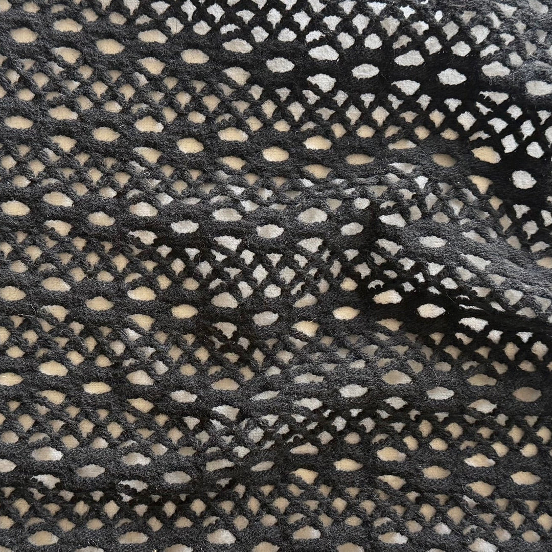 Black Striped Open Crocheted Wool Knit (Made in USA)