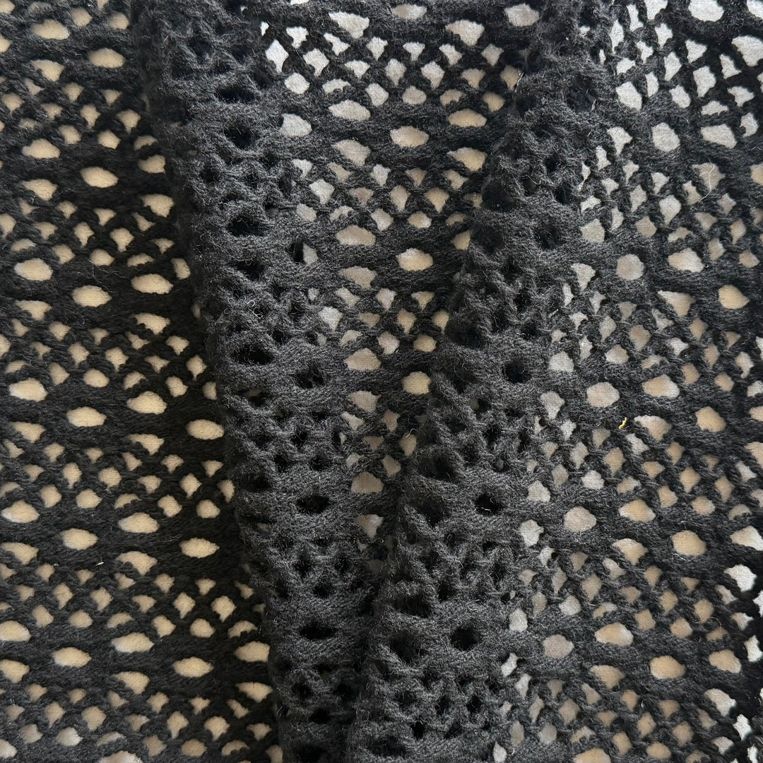 Black Striped Open Crocheted Wool Knit (Made in USA)