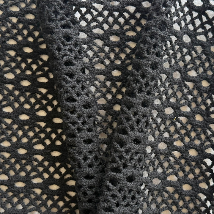 Black Striped Open Crocheted Wool Knit (Made in USA)