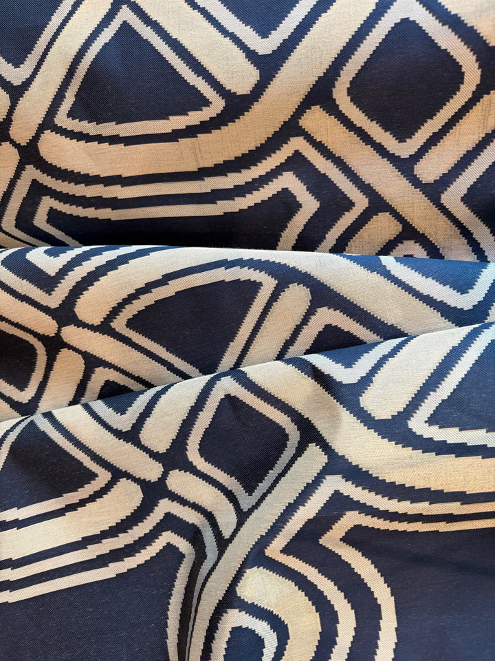 Geometric Wedgewood Blue and Vanilla Silk Blend Jacquard Brocade (Made in Italy)