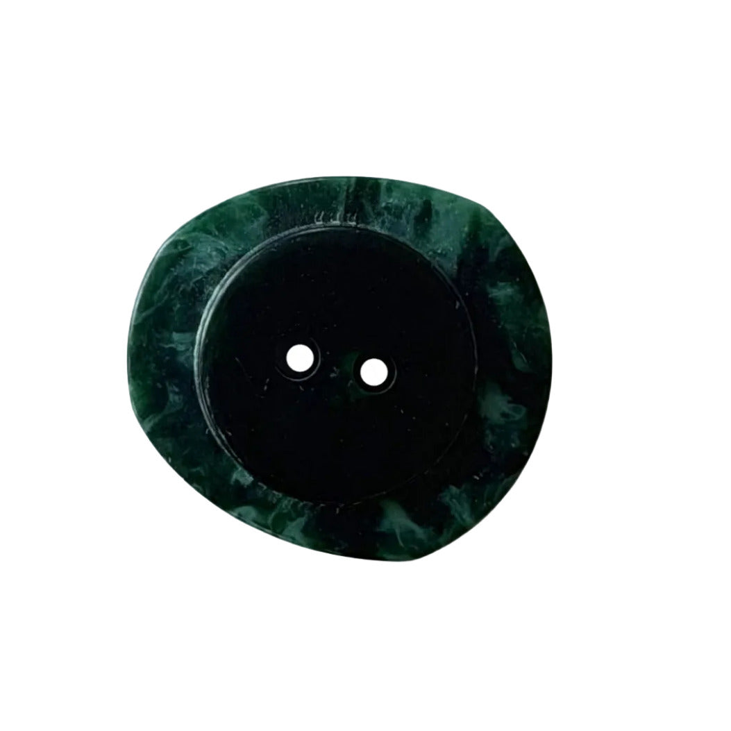 Oblong Marbleized Forest Green 2-Hole Plastic Button (Made in Switzerland)