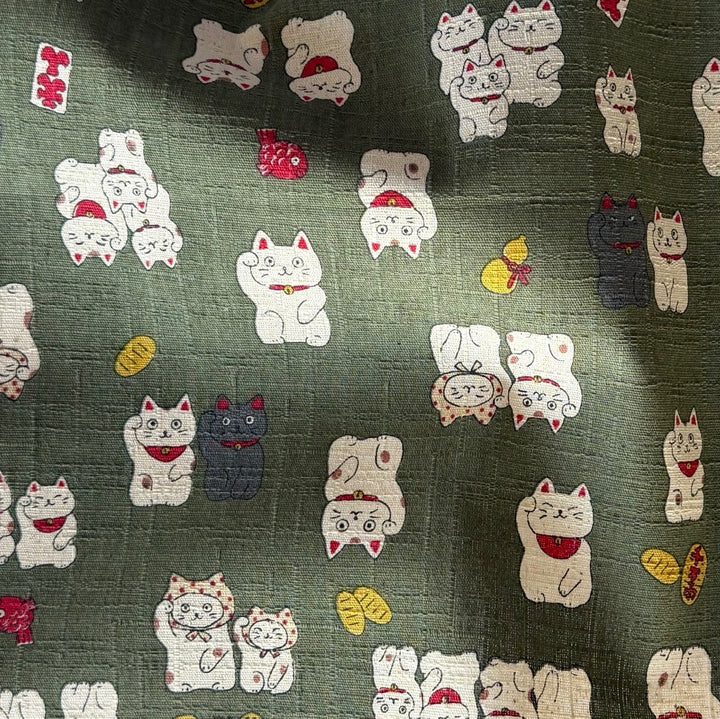 Maneki Neko Olive Green Cotton Dobby (Made in Japan)