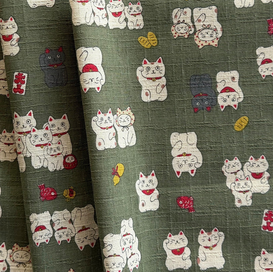 Maneki Neko Olive Green Cotton Dobby (Made in Japan)