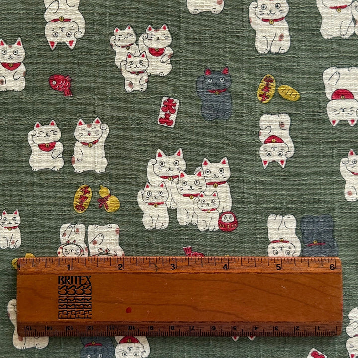Maneki Neko Olive Green Cotton Dobby (Made in Japan)