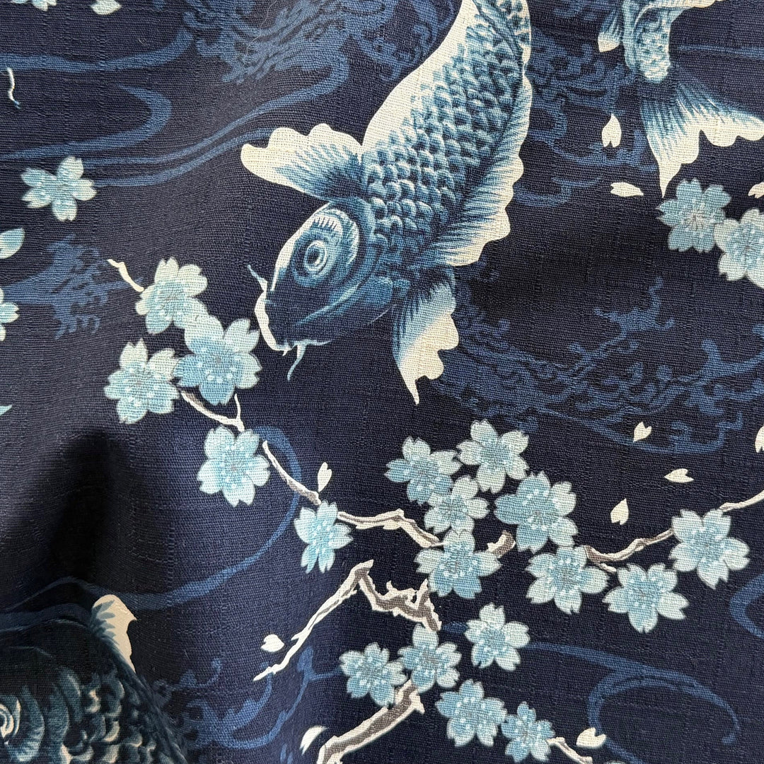 Todoroki Koi Carp Navy Cotton Dobby (Made in Japan)