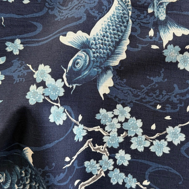 Todoroki Koi Carp Navy Cotton Dobby (Made in Japan)