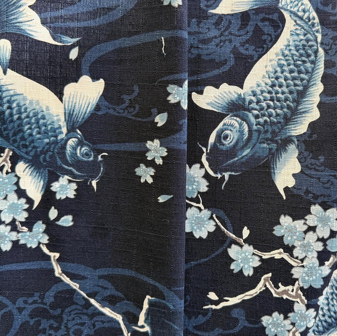 Todoroki Koi Carp Navy Cotton Dobby (Made in Japan)