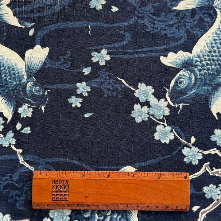 Todoroki Koi Carp Navy Cotton Dobby (Made in Japan)