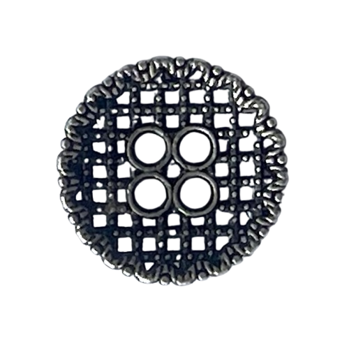 Open-Work Checked Antique Silver 4-Hole Metal Button (Made in Spain)