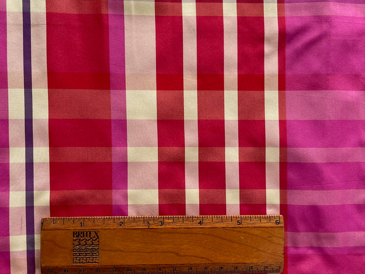 Large-Scale Hot Pink, Cherry & Violet Plaid Crisp Polyester Taffeta