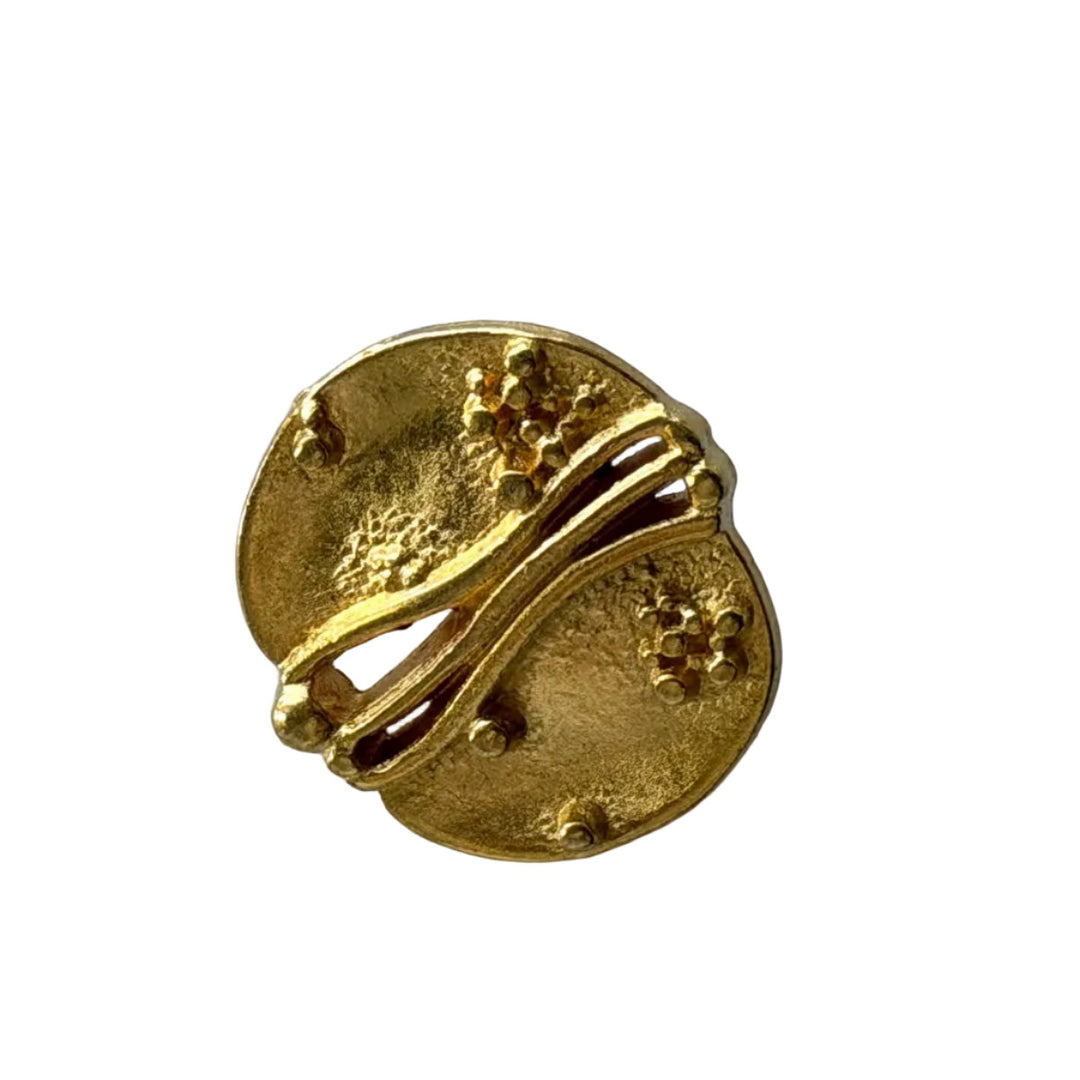 1" Abstract Vintage Gold Metal Button (Made in France)