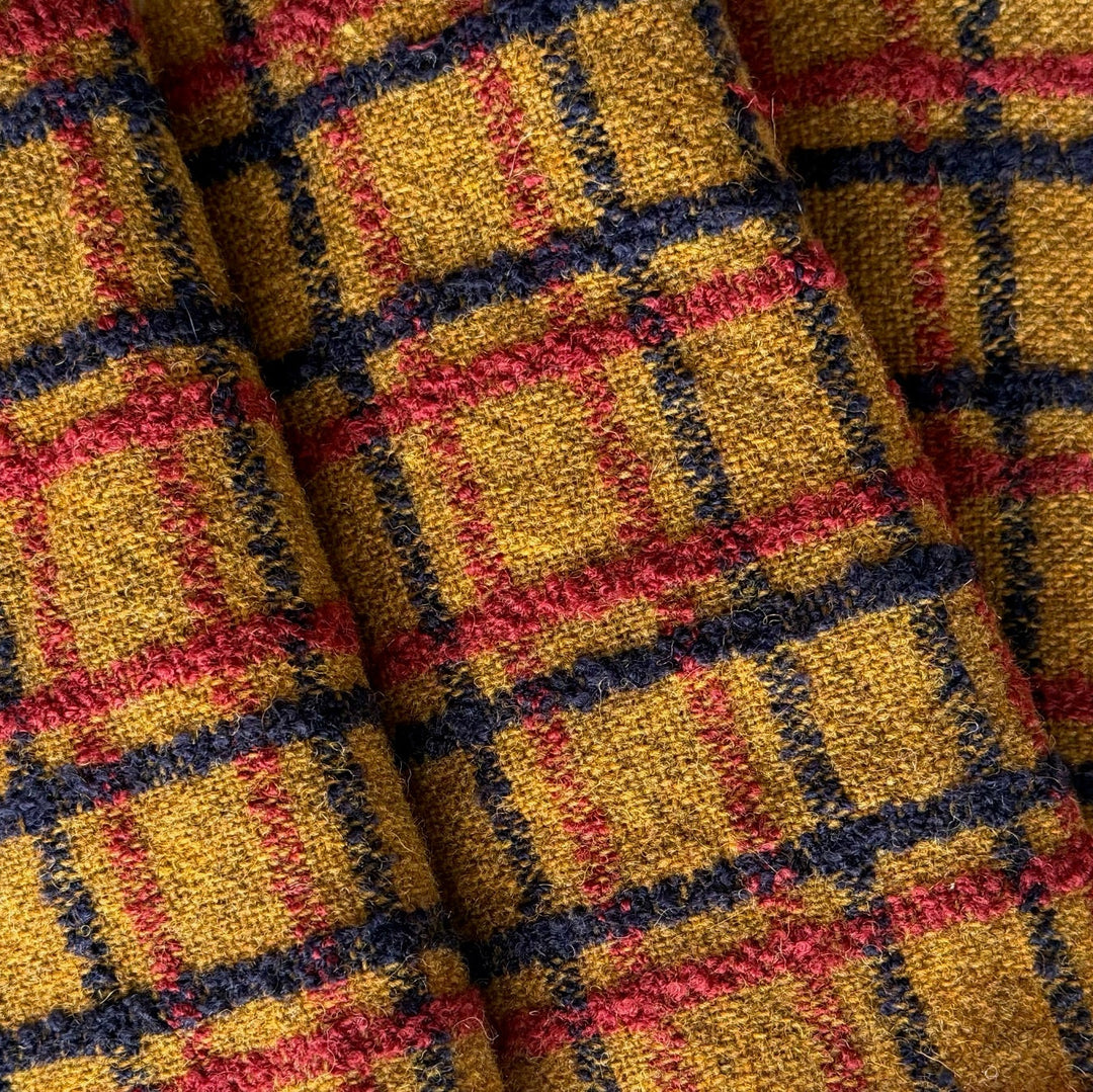 Playful Spiced Goldenrod Wool Blend Plaid Bouclé (Made in Italy)