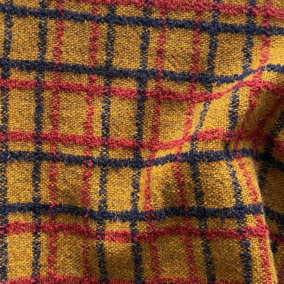 Playful Spiced Goldenrod Wool Blend Plaid Bouclé (Made in Italy)