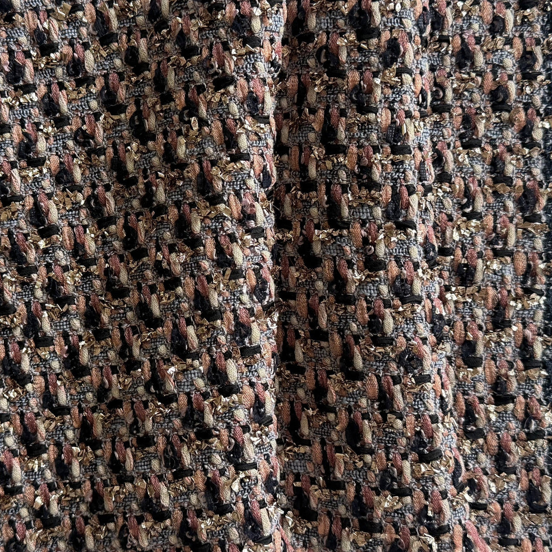 French Couture Staggered Rose & Lavender Gris Cotton Blend Bouclé (Made in Italy)