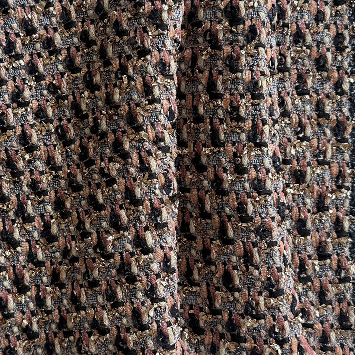 French Couture Staggered Rose & Lavender Gris Cotton Blend Bouclé (Made in Italy)