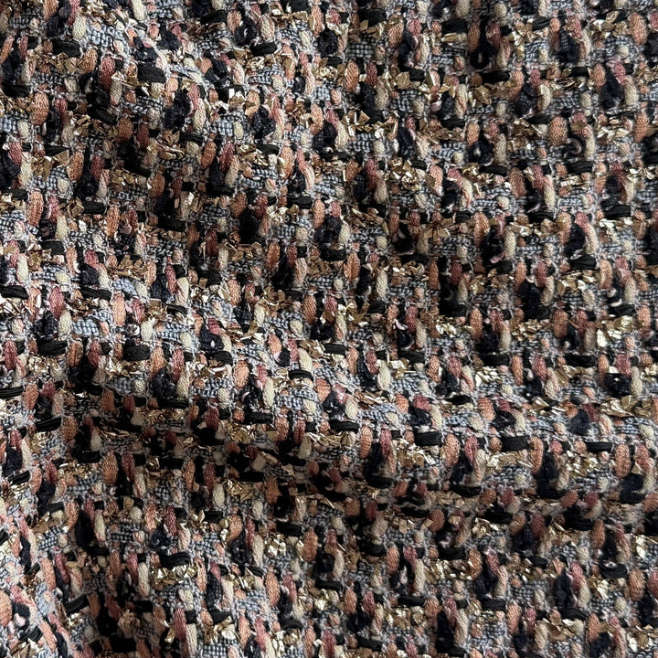 French Couture Staggered Rose & Lavender Gris Cotton Blend Bouclé (Made in Italy)