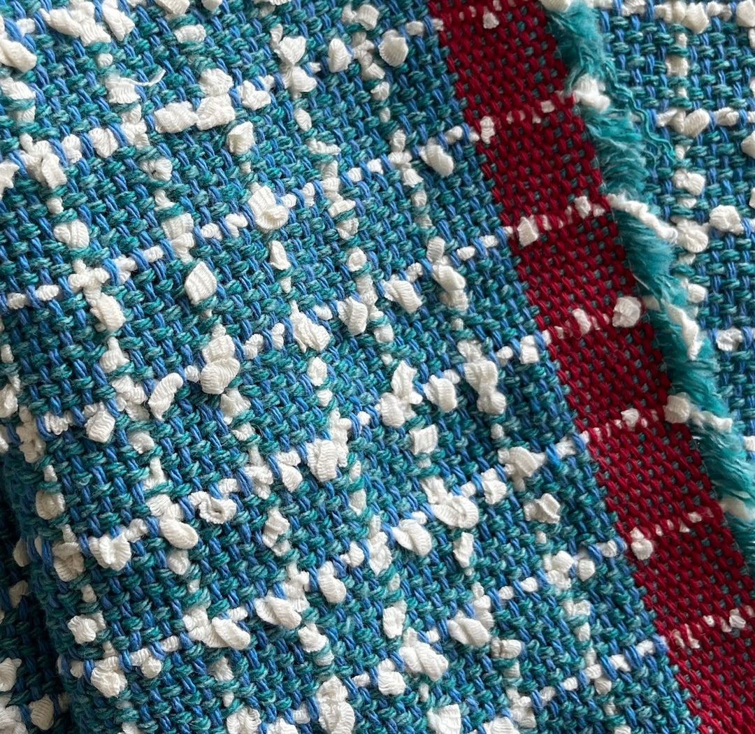 Cerulean & Turquoise Checked Cotton Blend Bouclé (Made in Italy)