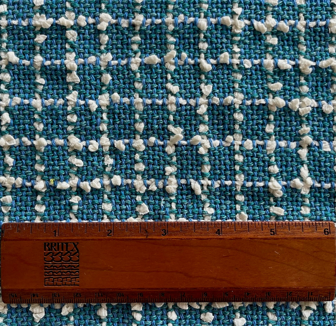 Cerulean & Turquoise Checked Cotton Blend Bouclé (Made in Italy)