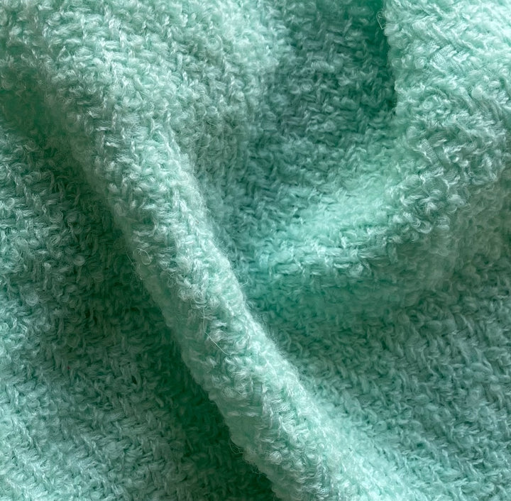 Designer Mid-Weight Frosty Mint Subtle Houndstooth Virgin Wool Blend Bouclé (Made in Italy)