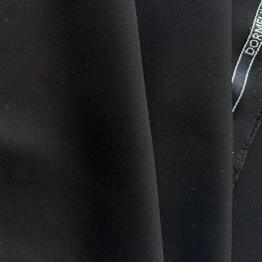 Dormeuil Onyx Black Barrathea Selvedged Wool Suiting (Made in Italy)